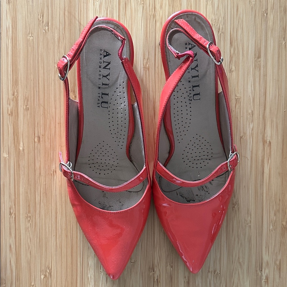 Anyi Lu Red Patent Slingback Heels